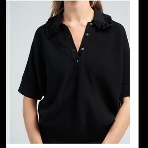 Molli Italy maxi ruffled collar modern top - deep black size medium 100% cotton